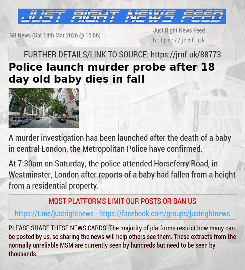 Police launch murder probe after 18—day—old baby dies in fall