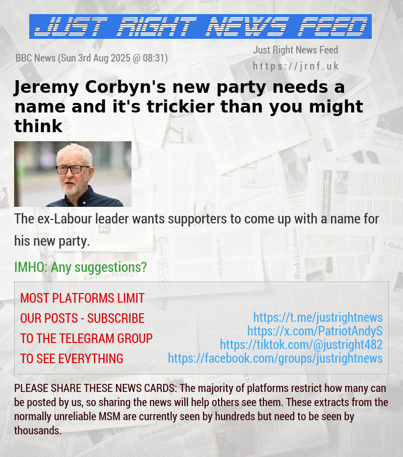 Jeremy Corbyn’s new party needs a name and it’s trickier than you might think