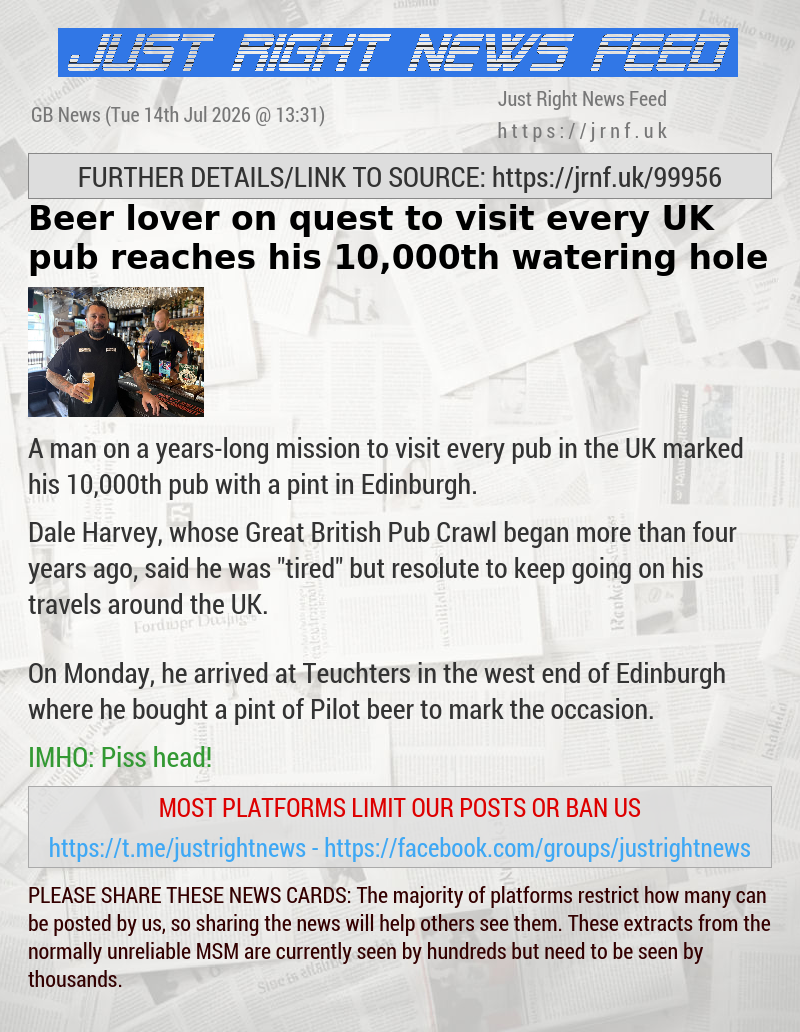 Beer lover on quest to visit every UK pub reaches his 10,000th watering hole