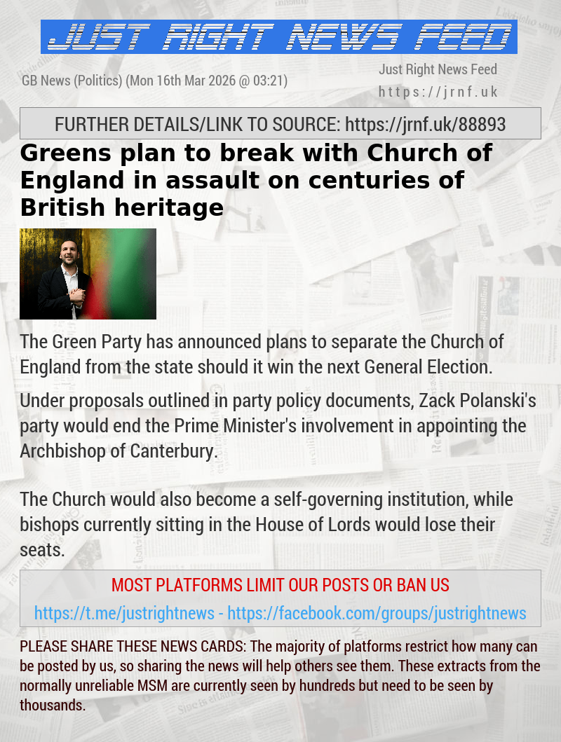 Greens plan to break with Church of England in assault on centuries of British heritage