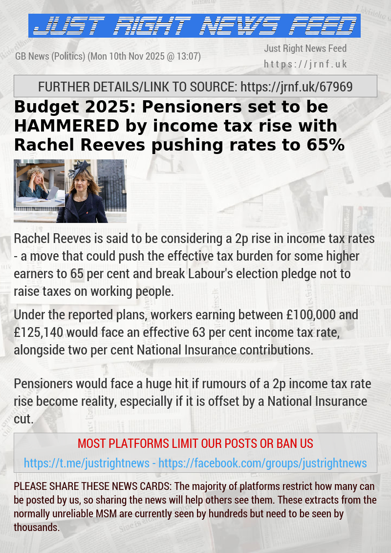 Budget 2025: Pensioners set to be HAMMERED by income tax rise — with Rachel Reeves pushing rates to 65%