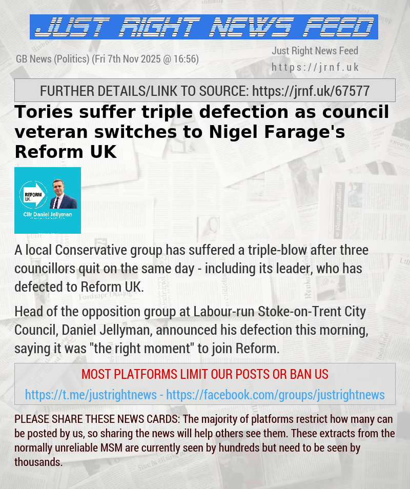 Tories suffer triple defection as council veteran switches to Nigel Farage’s Reform UK