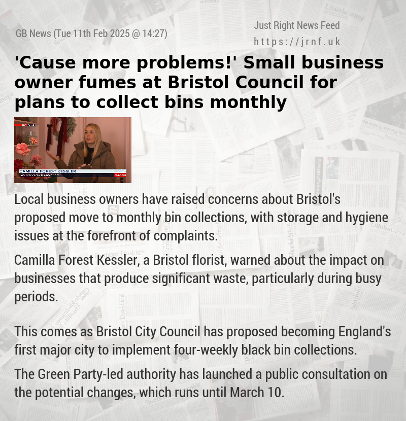 ’Cause more problems!’ Small business owner fumes at Bristol Council for plans to collect bins monthly