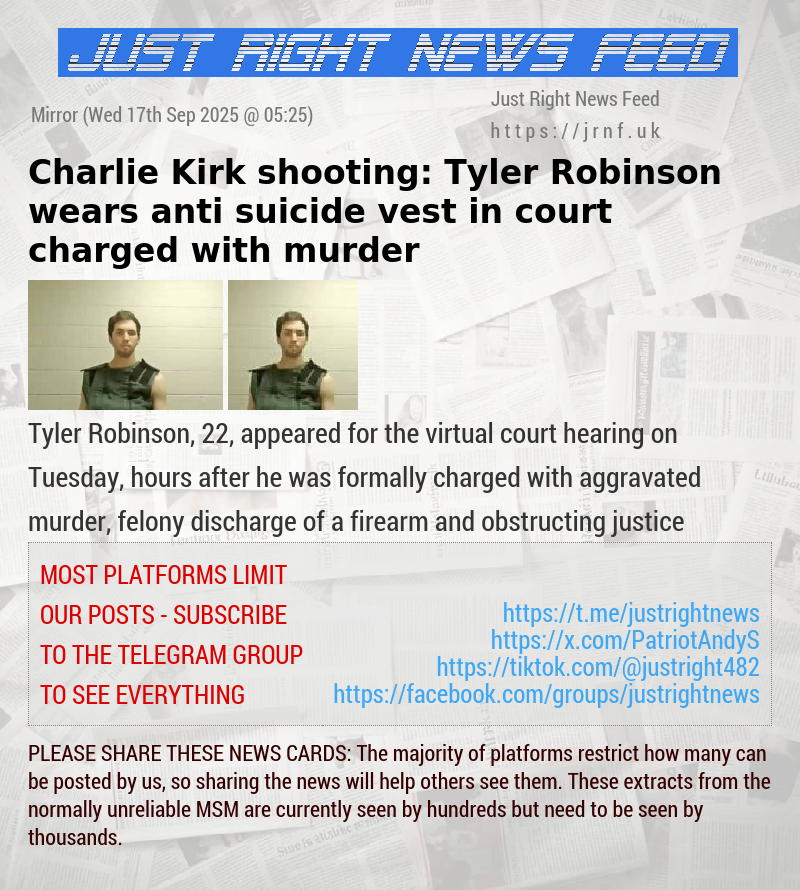 Charlie Kirk shooting: Tyler Robinson wears anti—suicide vest in court charged with murder