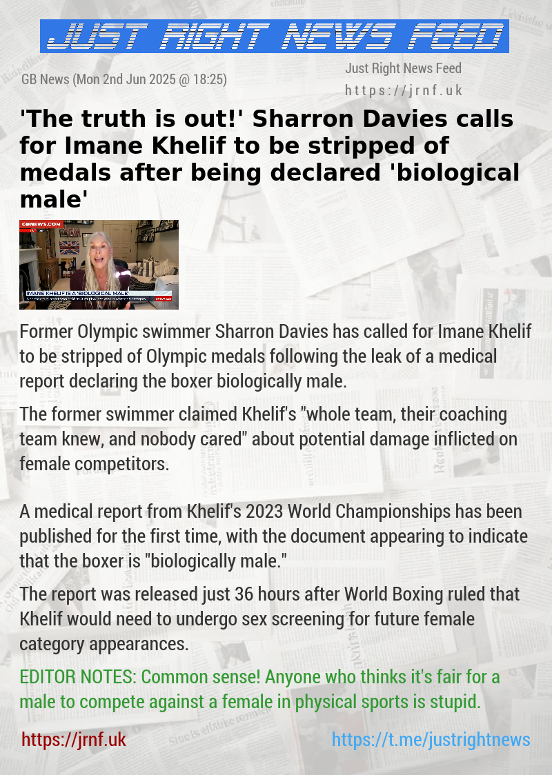 ’The truth is out!’ Sharron Davies calls for Imane Khelif to be stripped of medals after being declared ’biological male’