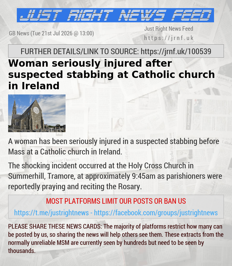 Woman seriously injured after suspected stabbing at Catholic church in Ireland