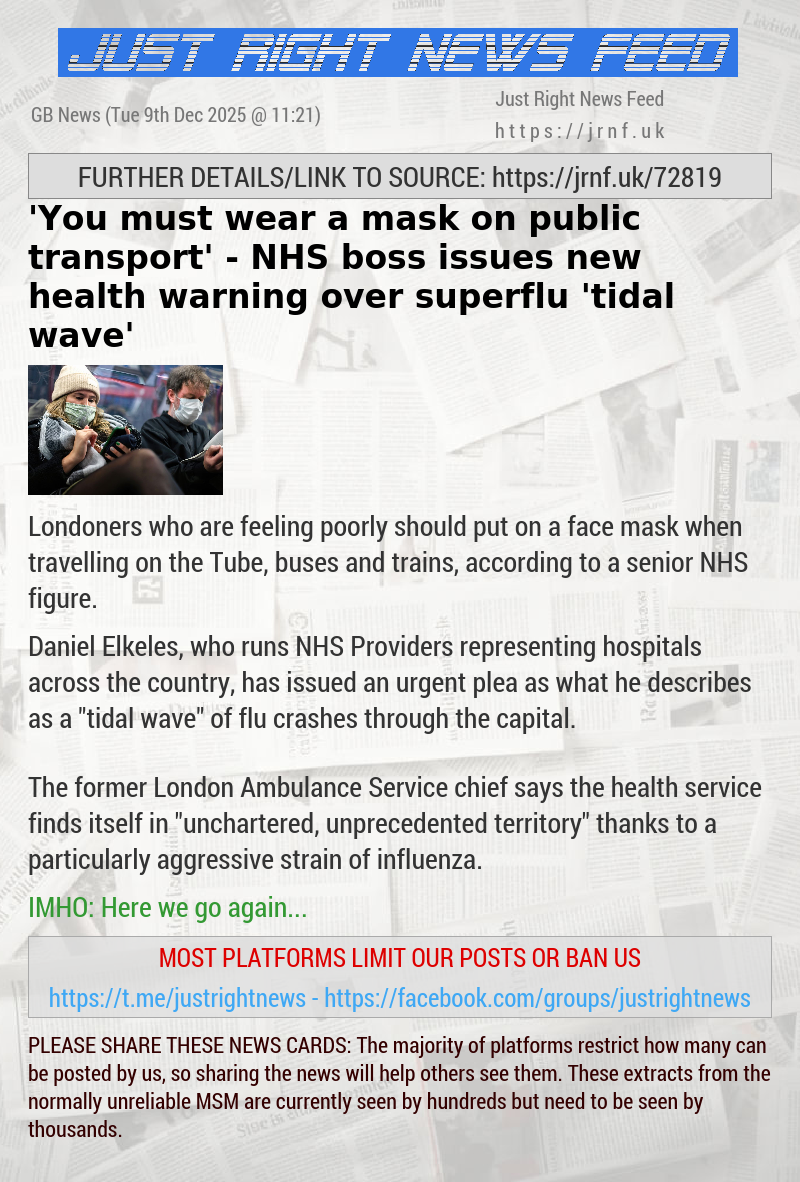 ’You must wear a mask on public transport’ — NHS boss issues new health warning over superflu ’tidal wave’
