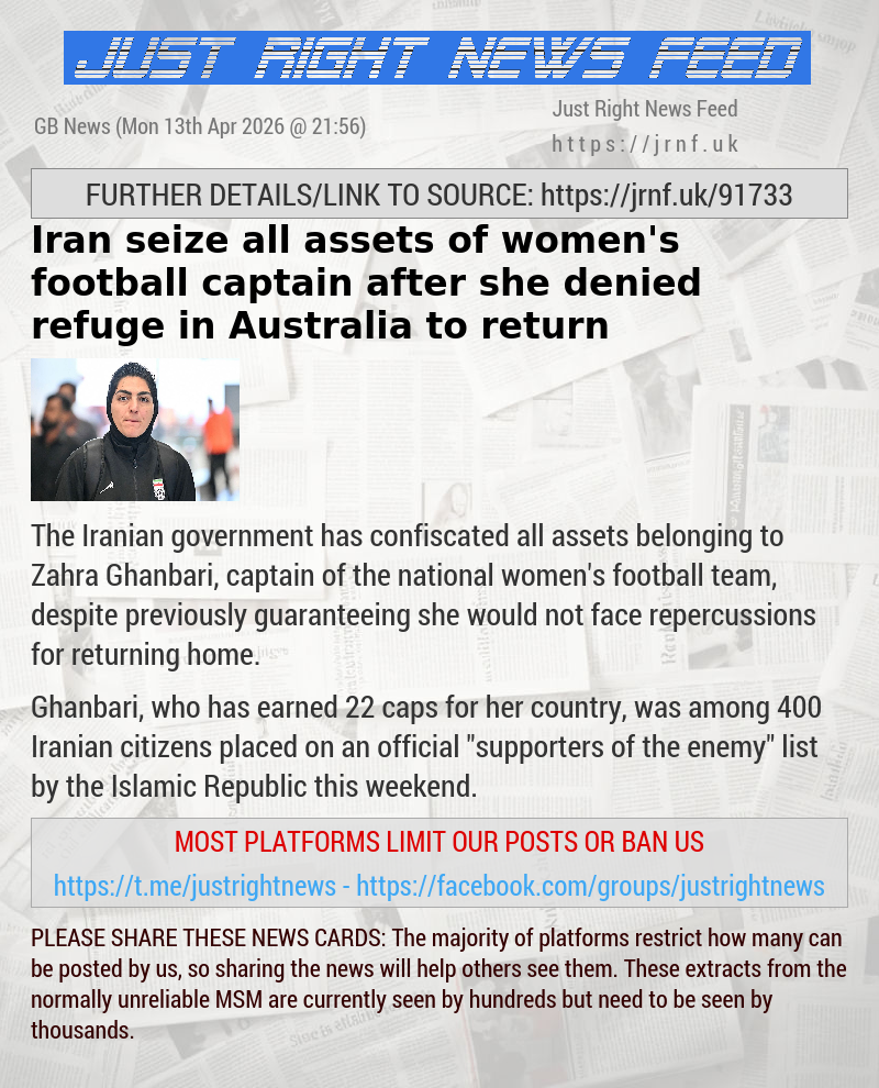 Iran seize all assets of women’s football captain after she denied refuge in Australia to return
