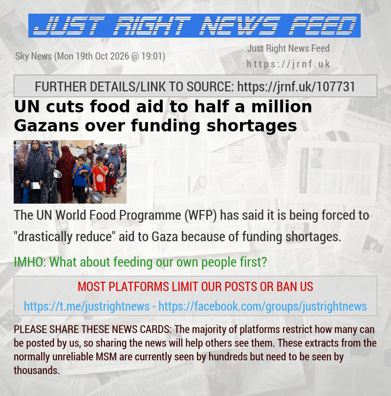 UN cuts food aid to half a million Gazans over funding shortages