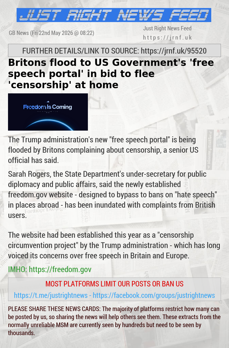 Britons flood to US Government’s ’free speech portal’ in bid to flee ’censorship’ at home