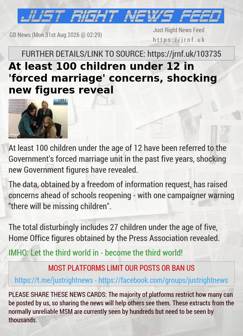 At least 100 children under 12 in ’forced marriage’ concerns, shocking new figures reveal