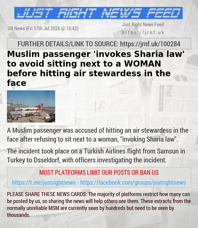 Muslim passenger ’invokes Sharia law’ to avoid sitting next to a WOMAN before hitting air stewardess in the face