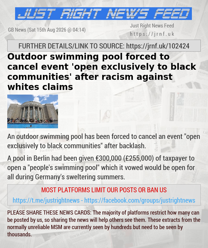 Outdoor swimming pool forced to cancel event ’open exclusively to black communities’ after racism against whites claims
