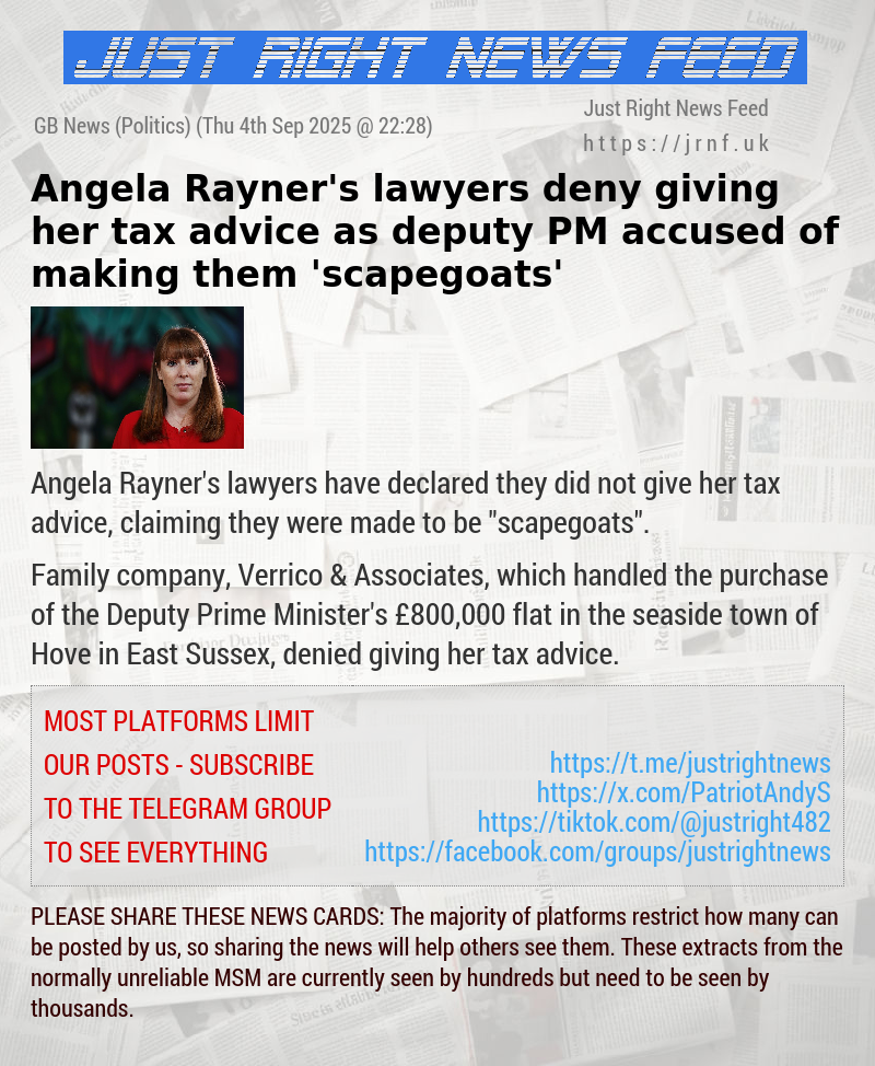 Angela Rayner’s lawyers deny giving her tax advice as deputy PM accused of making them ’scapegoats’