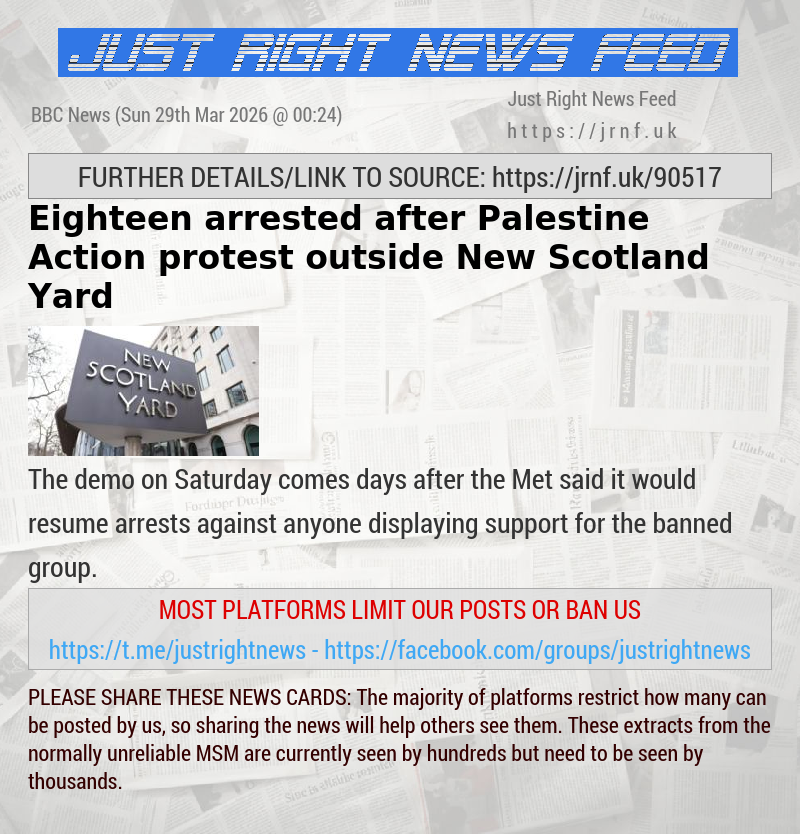 Eighteen arrested after Palestine Action protest outside New Scotland Yard