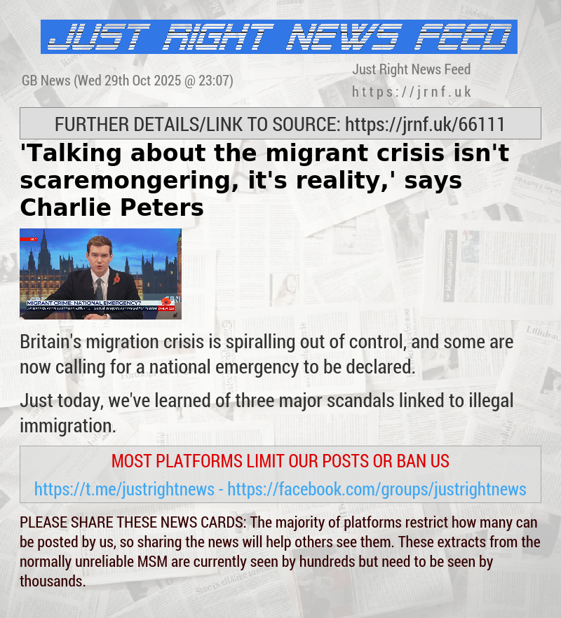 ’Talking about the migrant crisis isn’t scaremongering, it’s reality,’ says Charlie Peters