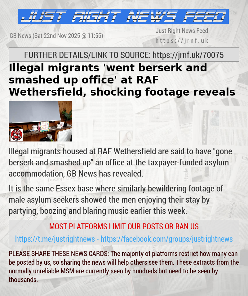 Illegal migrants ’went berserk and smashed up office’ at RAF Wethersfield, shocking footage reveals