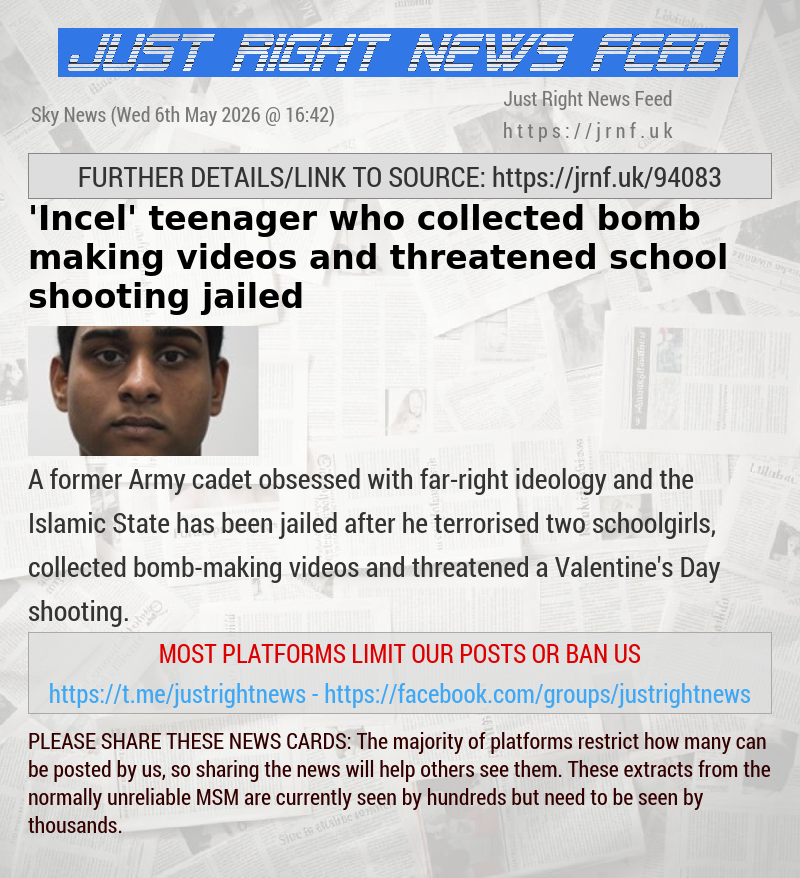 ’Incel’ teenager who collected bomb—making videos and threatened school shooting jailed