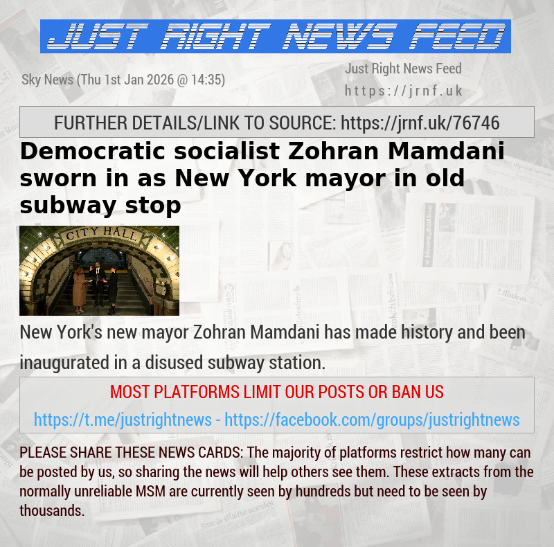 Democratic socialist Zohran Mamdani sworn in as New York mayor in old subway stop