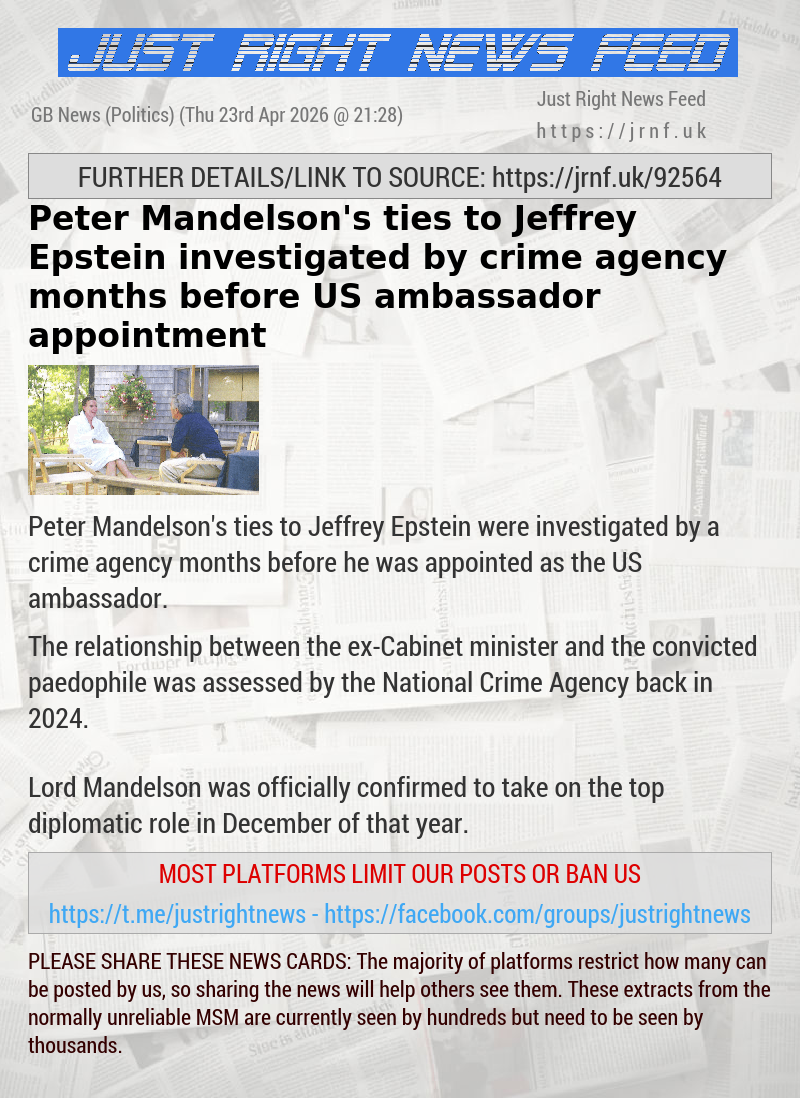 Peter Mandelson’s ties to Jeffrey Epstein investigated by crime agency months before US ambassador appointment