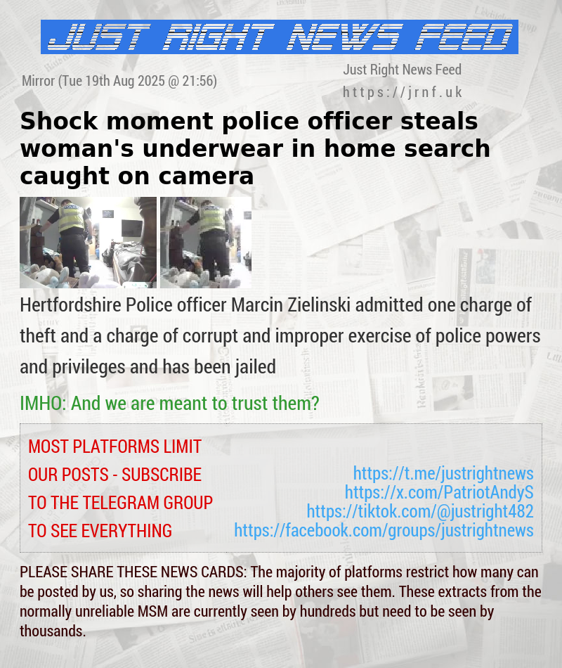 Shock moment police officer steals woman’s underwear in home search caught on camera