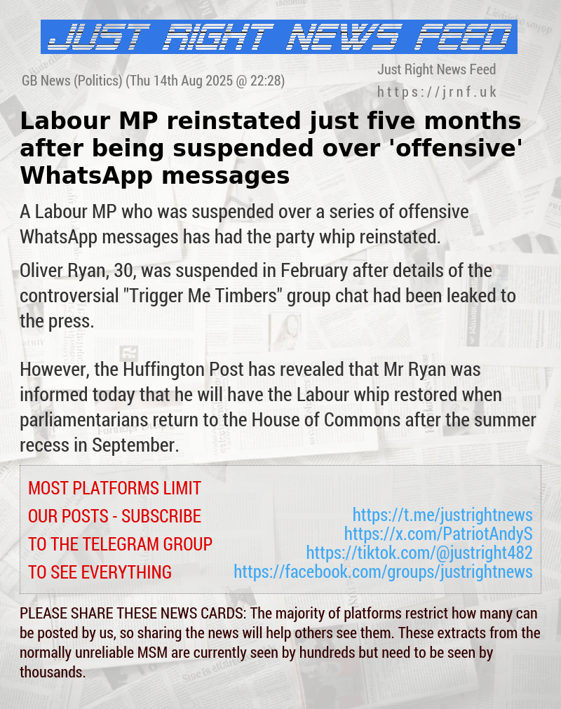 Labour MP reinstated just five months after being suspended over ’offensive’ WhatsApp messages