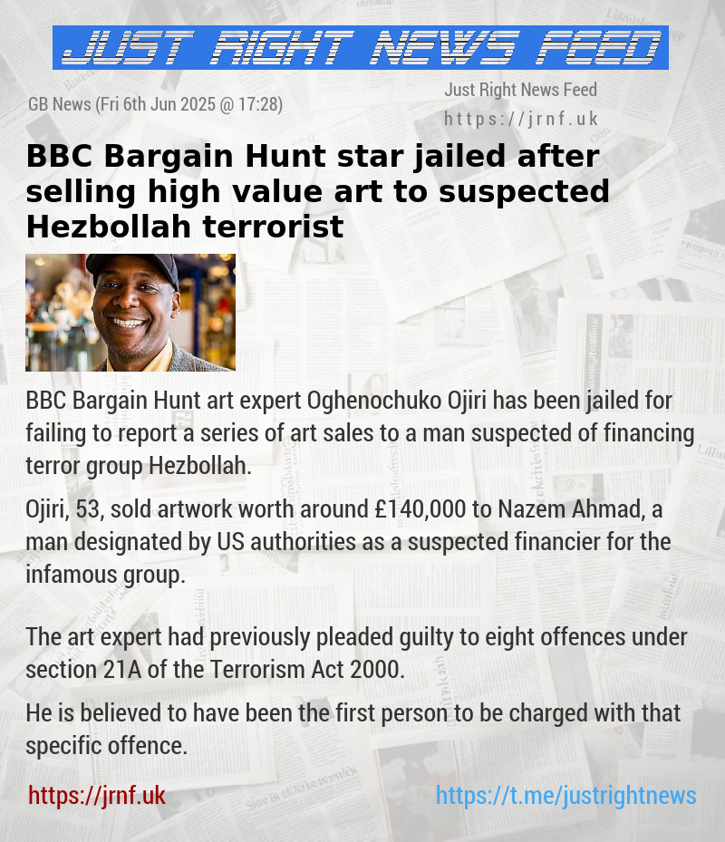 BBC Bargain Hunt star jailed after selling high—value art to suspected Hezbollah terrorist