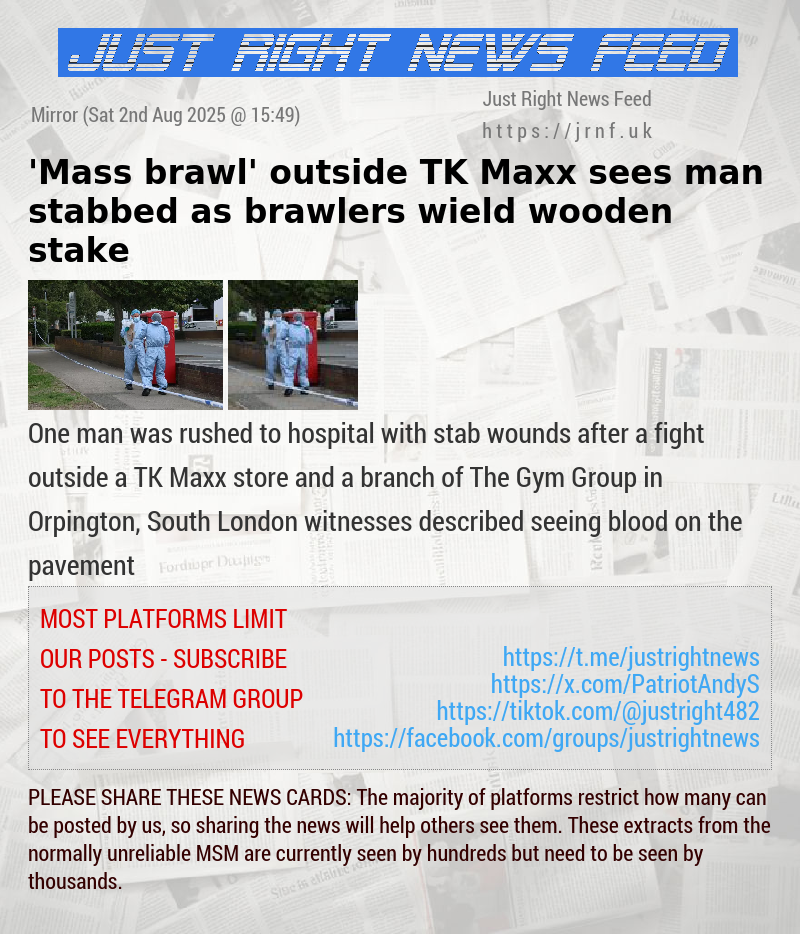 ’Mass brawl’ outside TK Maxx sees man stabbed as brawlers wield wooden stake