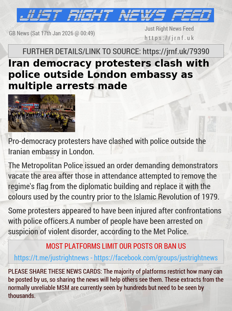 Iran democracy protesters clash with police outside London embassy as multiple arrests made