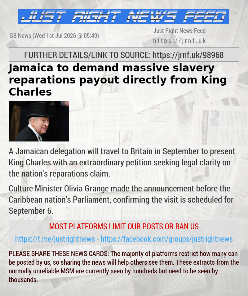 Jamaica to demand massive slavery reparations payout directly from King Charles