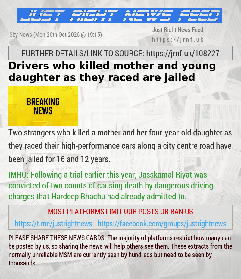 Drivers who killed mother and young daughter as they raced are jailed