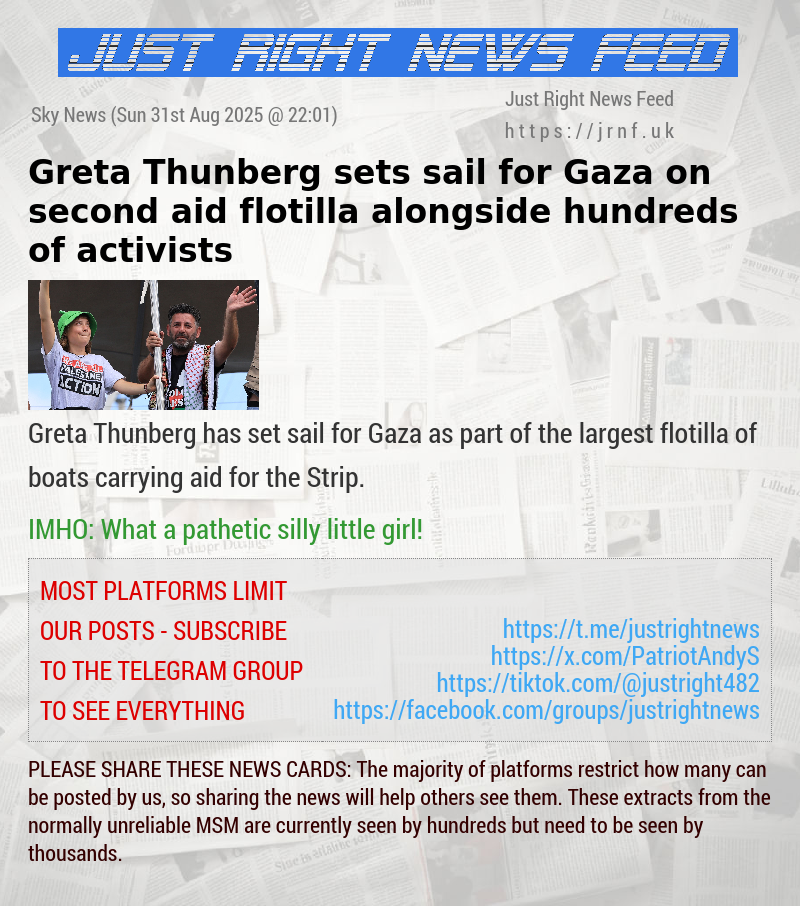 Greta Thunberg sets sail for Gaza on second aid flotilla alongside hundreds of activists