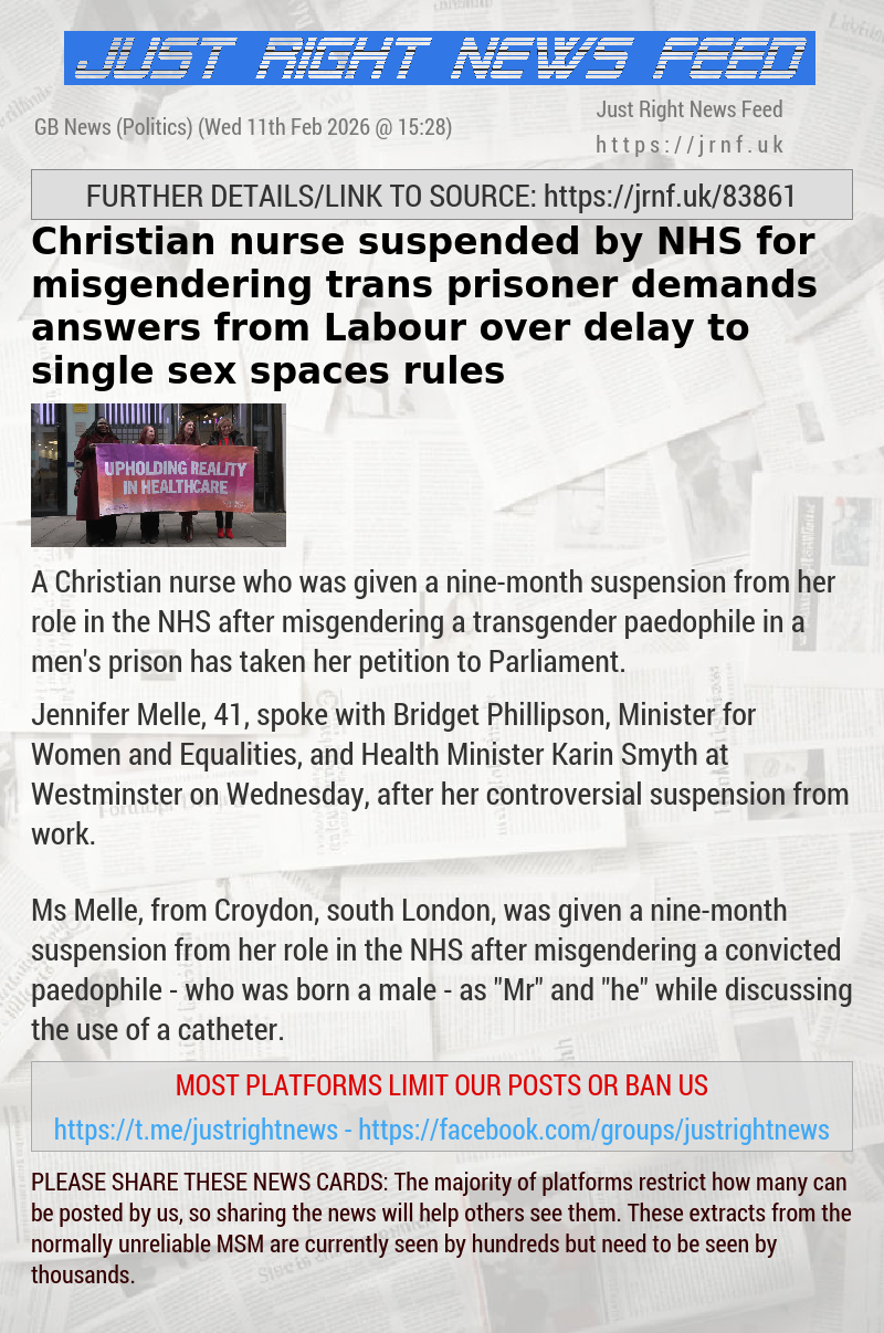 Christian nurse suspended by NHS for misgendering trans prisoner demands answers from Labour over delay to single—sex spaces rules
