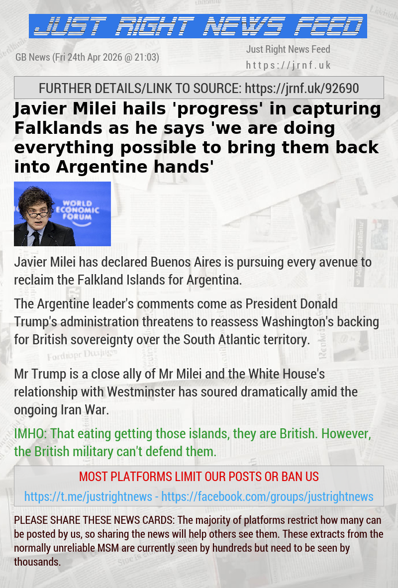 Javier Milei hails ’progress’ in capturing Falklands as he says ’we are doing everything possible to bring them back into Argentine hands’