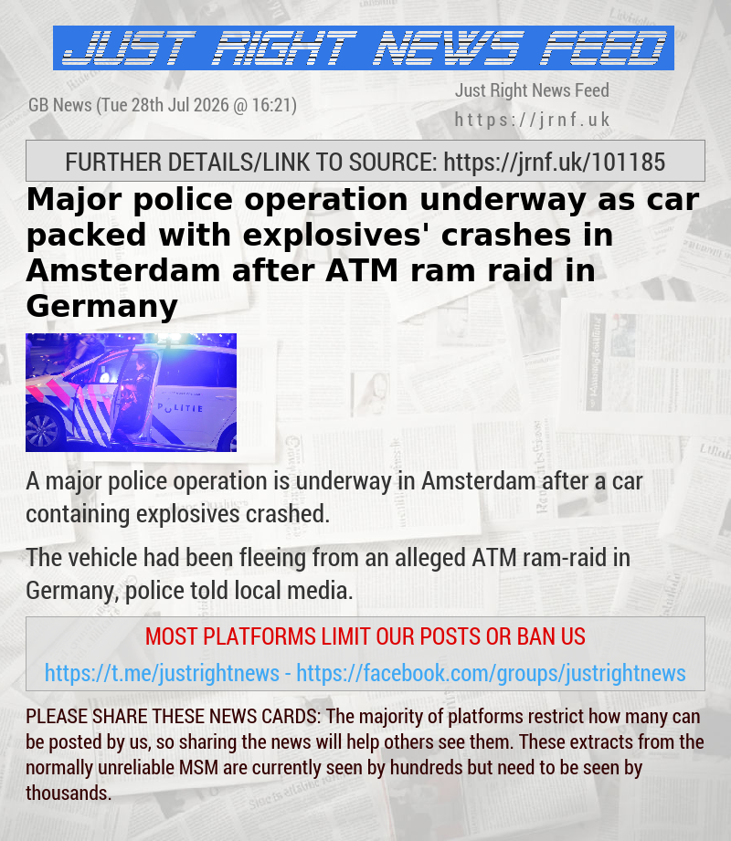 Major police operation underway as car ‘packed with explosives’ crashes in Amsterdam after ATM ram—raid in Germany