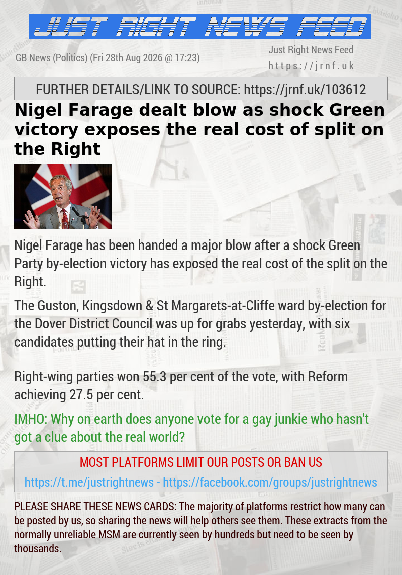 Nigel Farage dealt blow as shock Green victory exposes the real cost of split on the Right