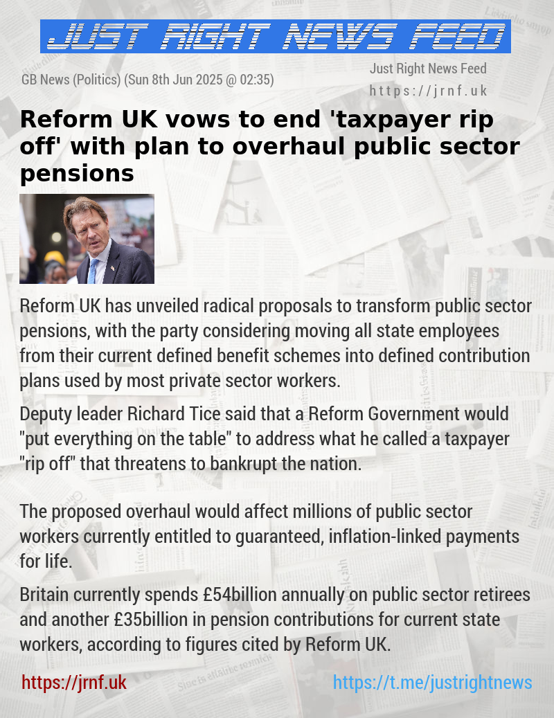 Reform UK vows to end ’taxpayer rip off’ with plan to overhaul public sector pensions