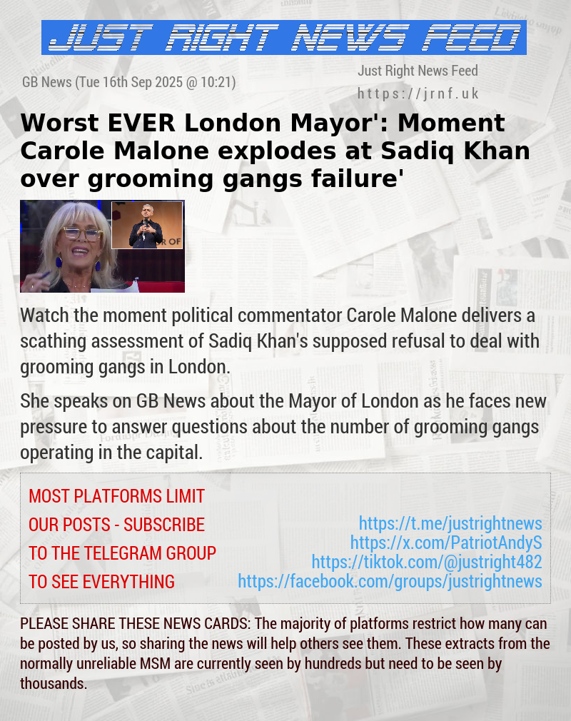 ‘Worst EVER London Mayor’: Moment Carole Malone explodes at Sadiq Khan over grooming gangs ‘failure’