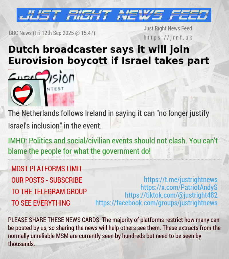 Dutch broadcaster says it will join Eurovision boycott if Israel takes part