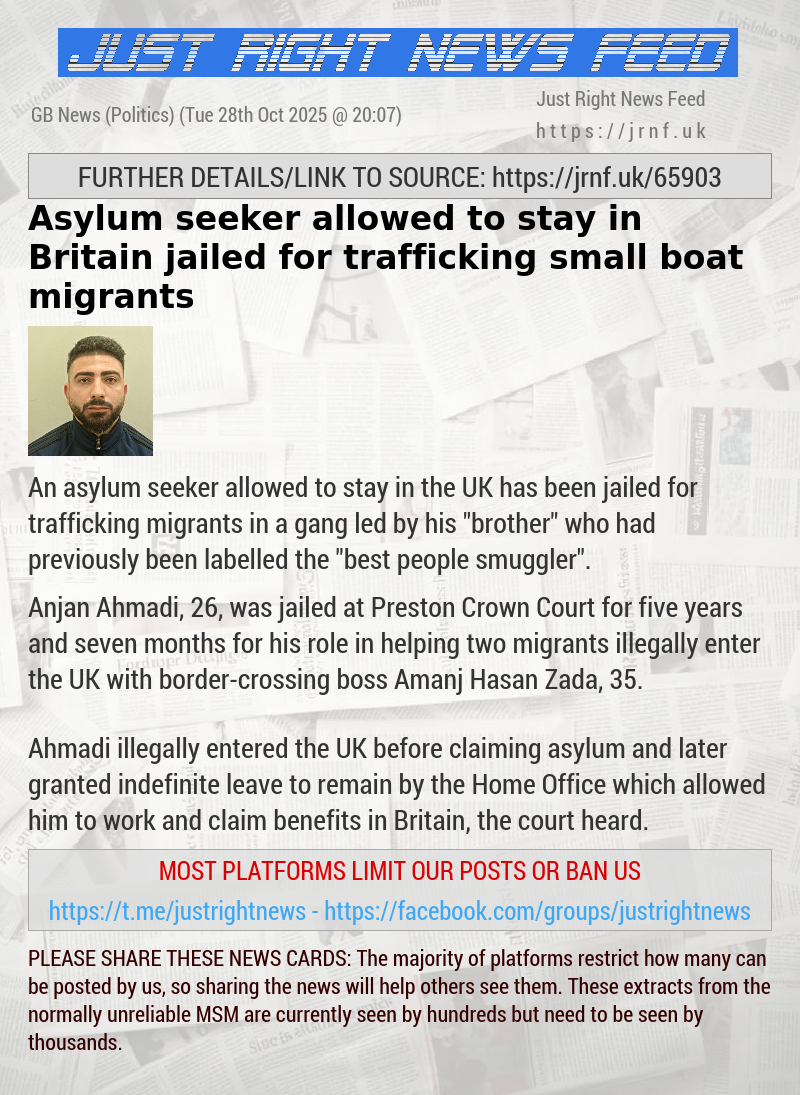 Asylum seeker allowed to stay in Britain jailed for trafficking small boat migrants