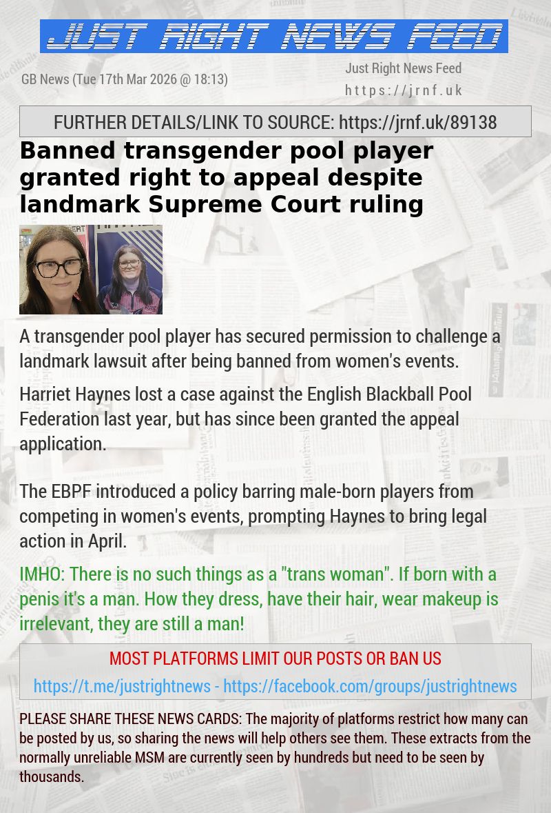 Banned transgender pool player granted right to appeal despite landmark Supreme Court ruling