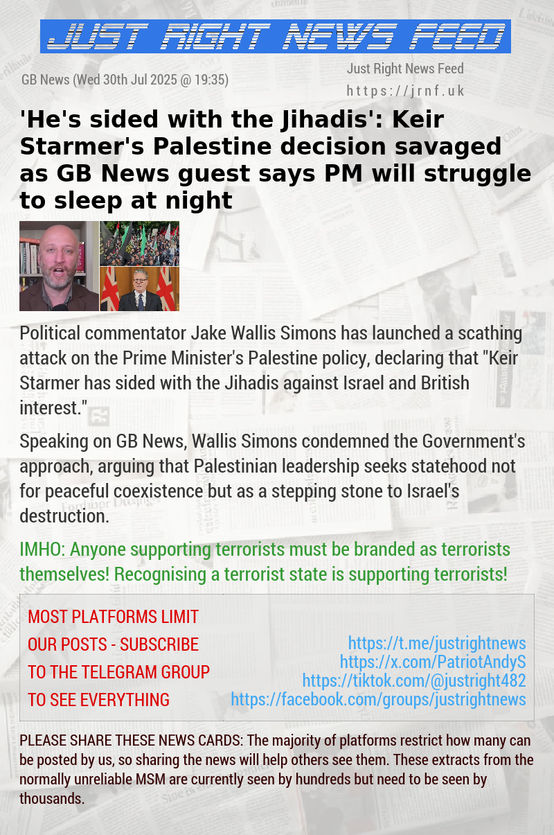 ‘He’s sided with the Jihadis’: Keir Starmer’s Palestine decision savaged as GB News guest says PM will struggle to sleep at night