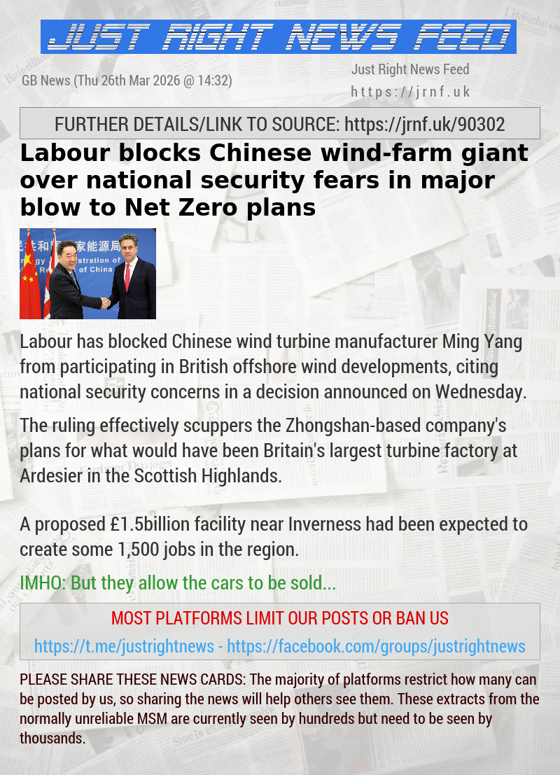 Labour blocks Chinese wind—farm giant over national security fears in major blow to Net Zero plans
