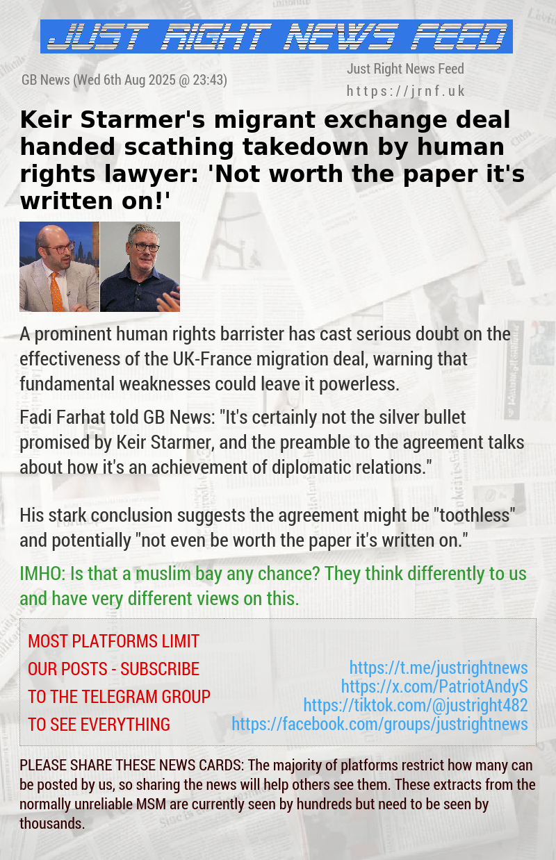 Keir Starmer’s migrant exchange deal handed scathing takedown by human rights lawyer: ’Not worth the paper it’s written on!’