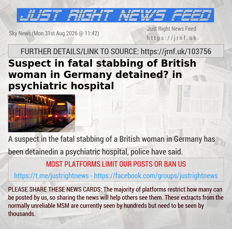 Suspect in fatal stabbing of British woman in Germany detained in psychiatric hospital