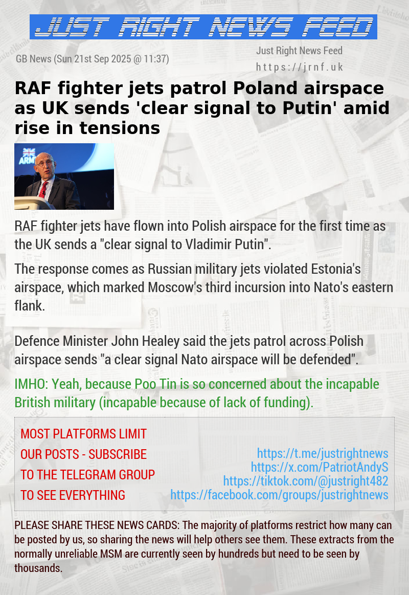 RAF fighter jets patrol Poland airspace as UK sends ’clear signal to Putin’ amid rise in tensions