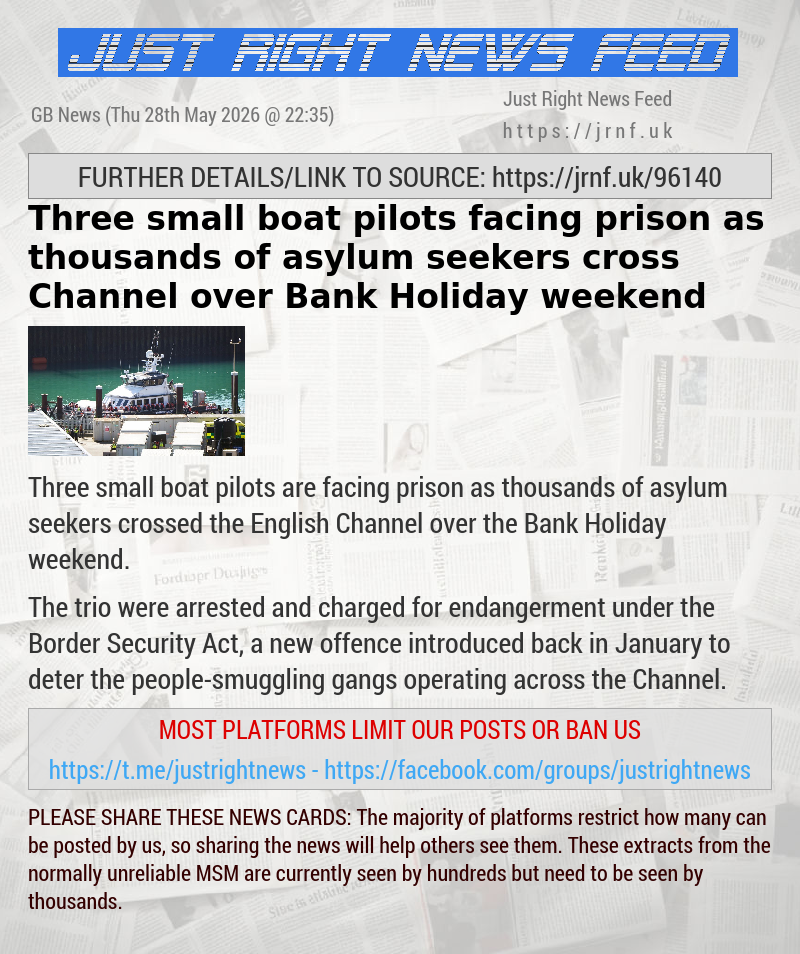 Three small boat pilots facing prison as thousands of asylum seekers cross Channel over Bank Holiday weekend