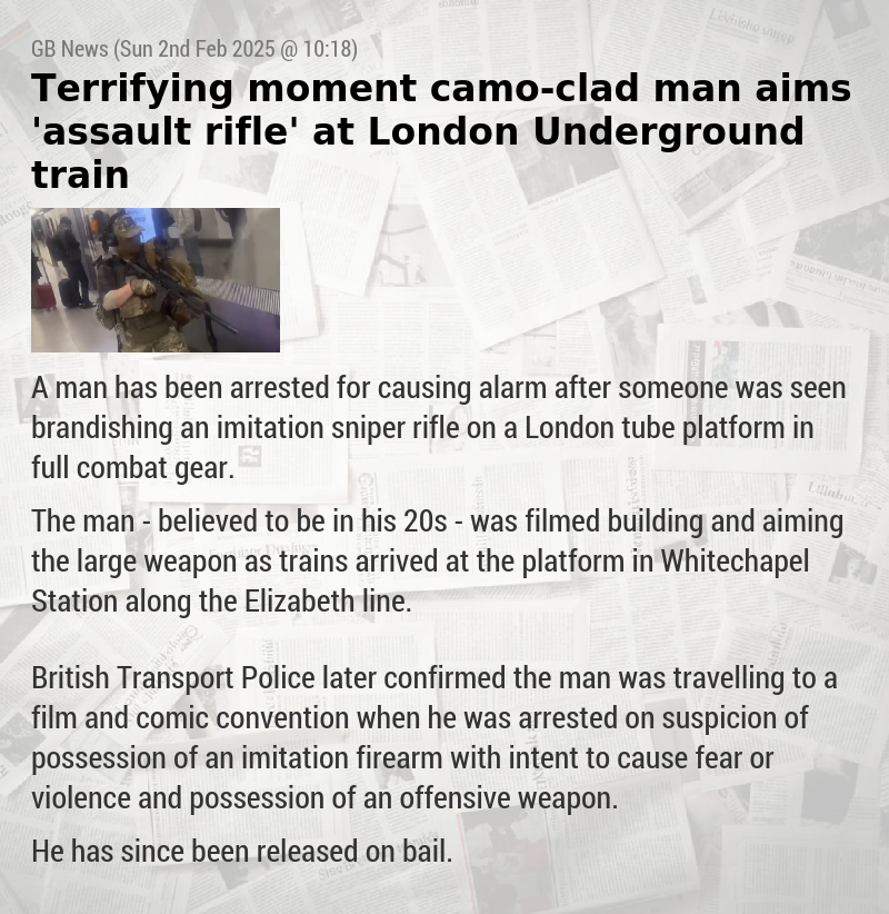 Terrifying moment camo—clad man aims ’assault rifle’ at London Underground train