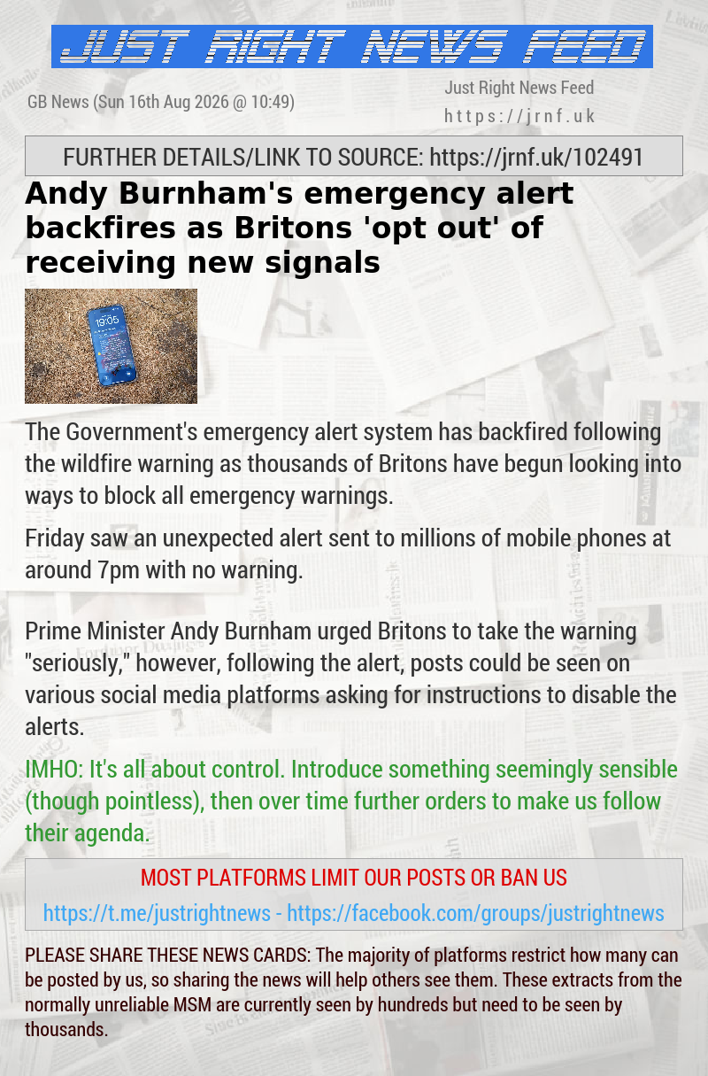 Andy Burnham’s emergency alert backfires as Britons ’opt out’ of receiving new signals