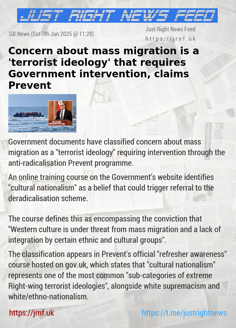 Concern about mass migration is a ’terrorist ideology’ that requires Government intervention, claims Prevent
